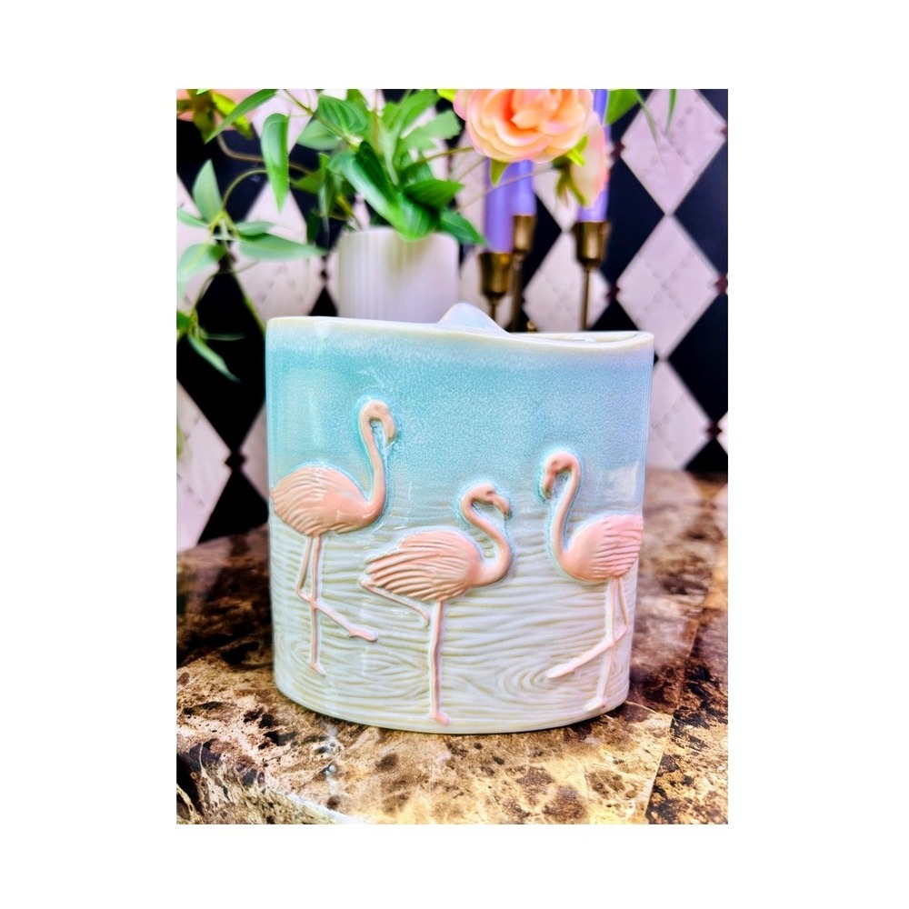 Flamingo Ceramic Toothbrush Holder Coastal Bathroom Organizer